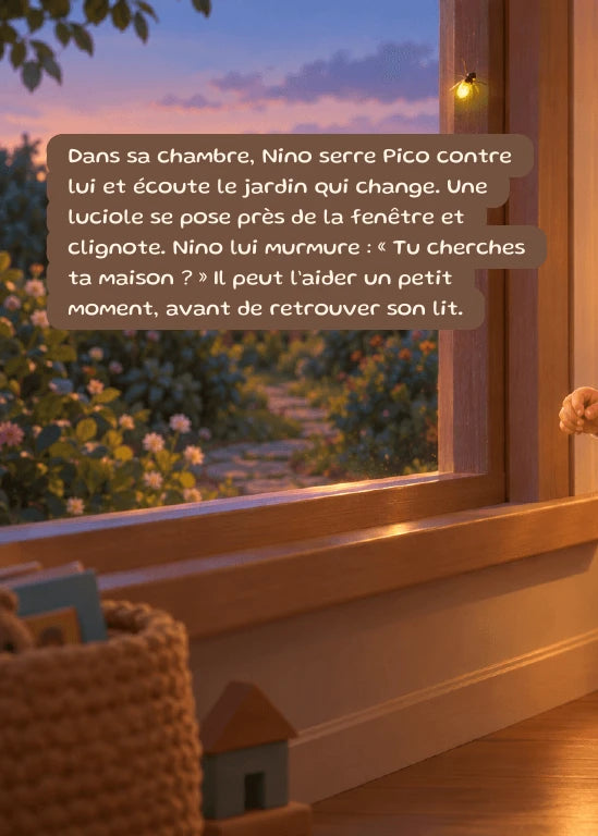 Première page de l’aperçu Nino et la dernière luciole. Personnages de démonstration fictifs.