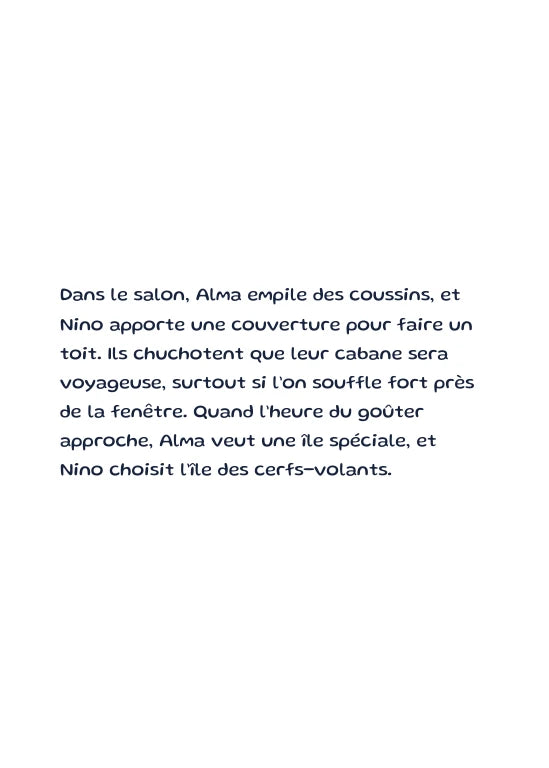 Première page de l’aperçu Alma et Nino, la cabane voyageuse. Personnages de démonstration fictifs.