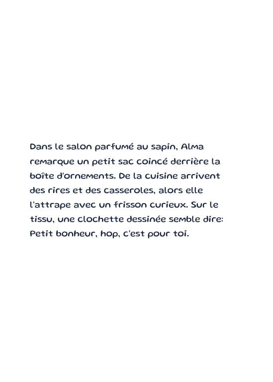 Première page de l’aperçu Alma et les petits bonheurs de Noël. Personnages de démonstration fictifs.