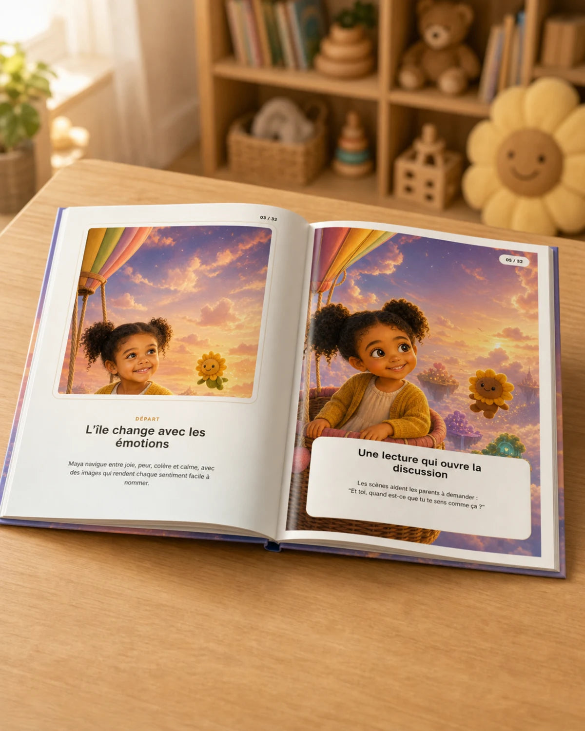 Livre personnalisé ouvert avec pages intérieures imprimées