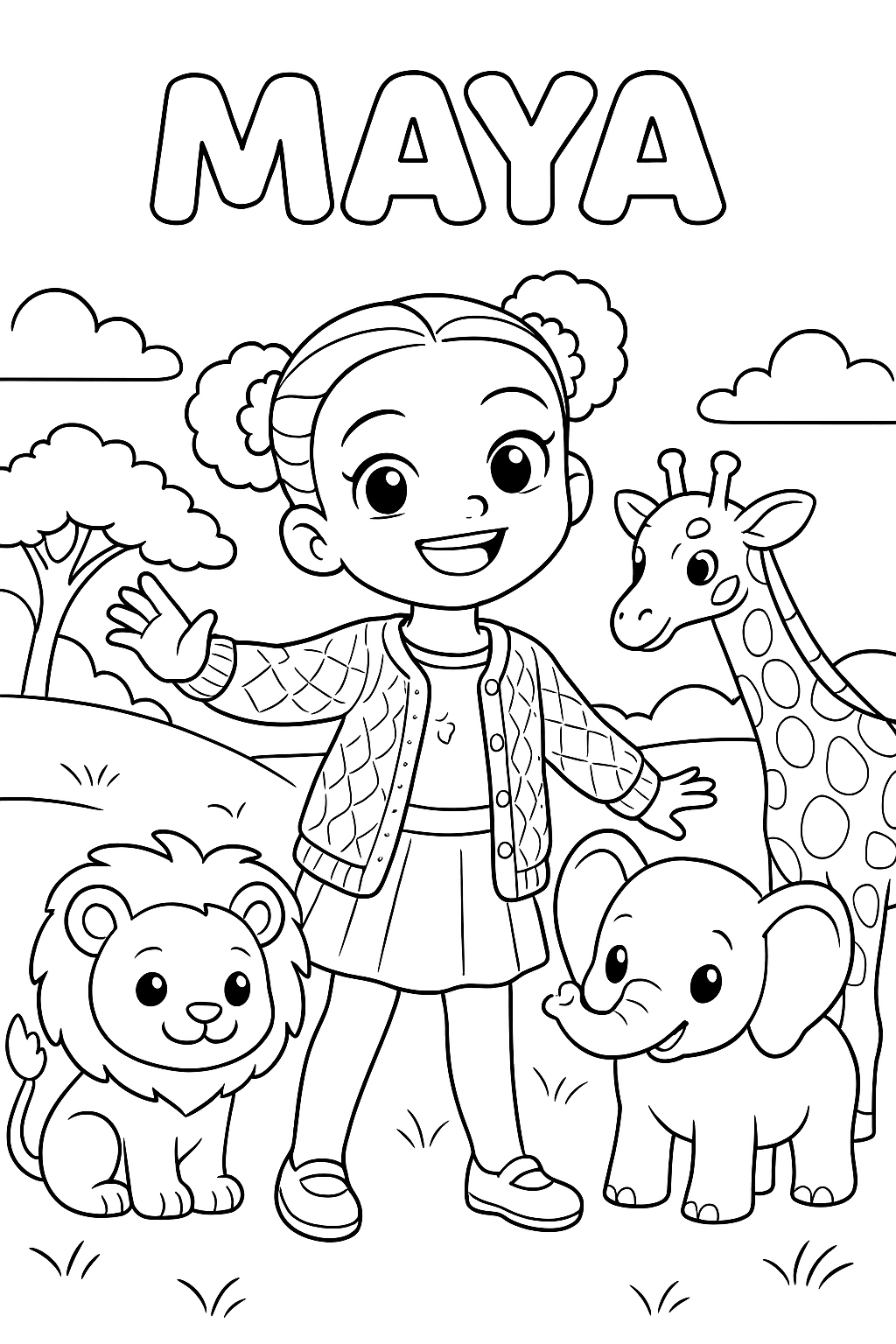 Exemple de coloriage personnalisé Maya créé à partir de sa photo