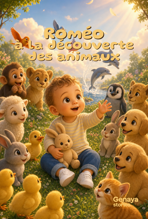 Couverture exacte du livre personnalise Romeo a la decouverte des animaux