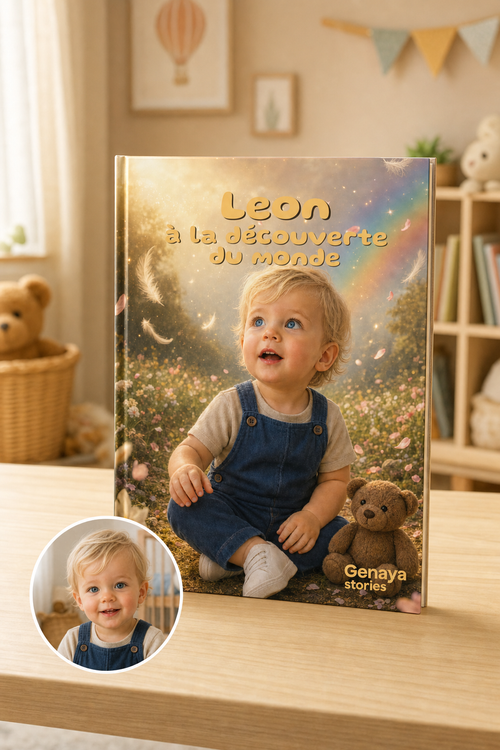 A la decouverte du monde - mockup livre A4 couverture rigide réaliste
