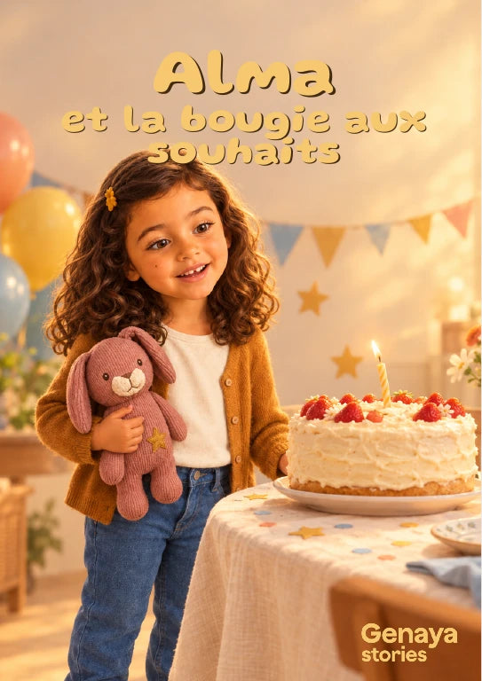 Couverture de l’aperçu Alma et la bougie aux souhaits. Personnages de démonstration fictifs.