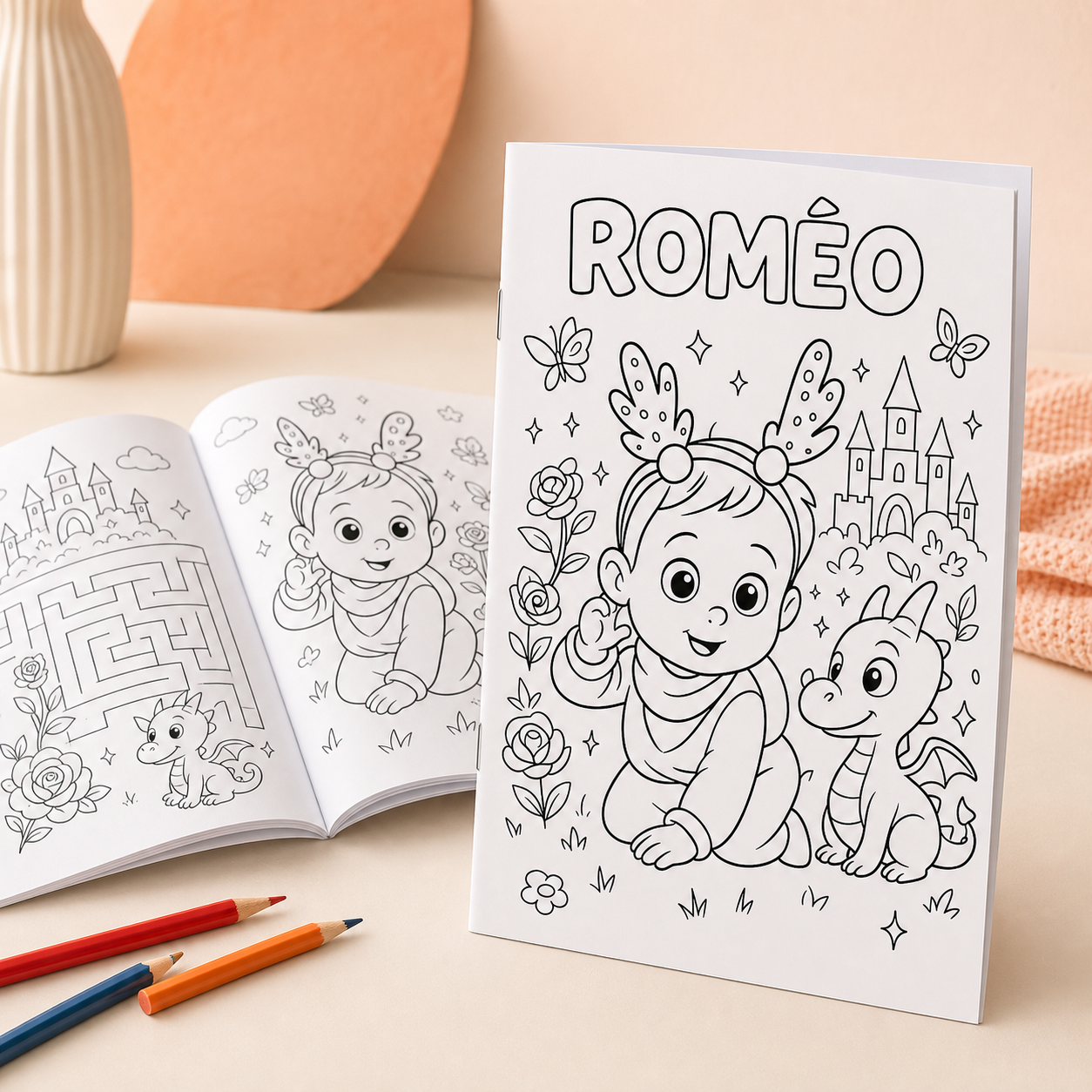 Cahier de coloriage personnalisé Genaya avec Roméo en héros