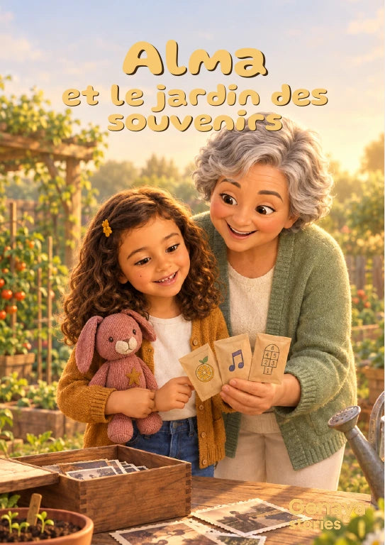 Couverture de l’aperçu Alma et le jardin des souvenirs. Personnages de démonstration fictifs.