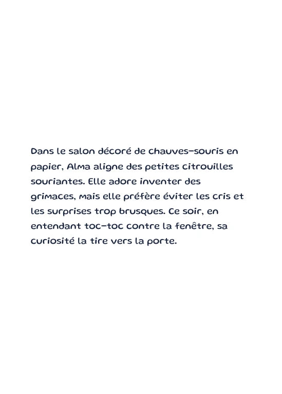 Première page de l’aperçu Alma et la citrouille timide. Personnages de démonstration fictifs.