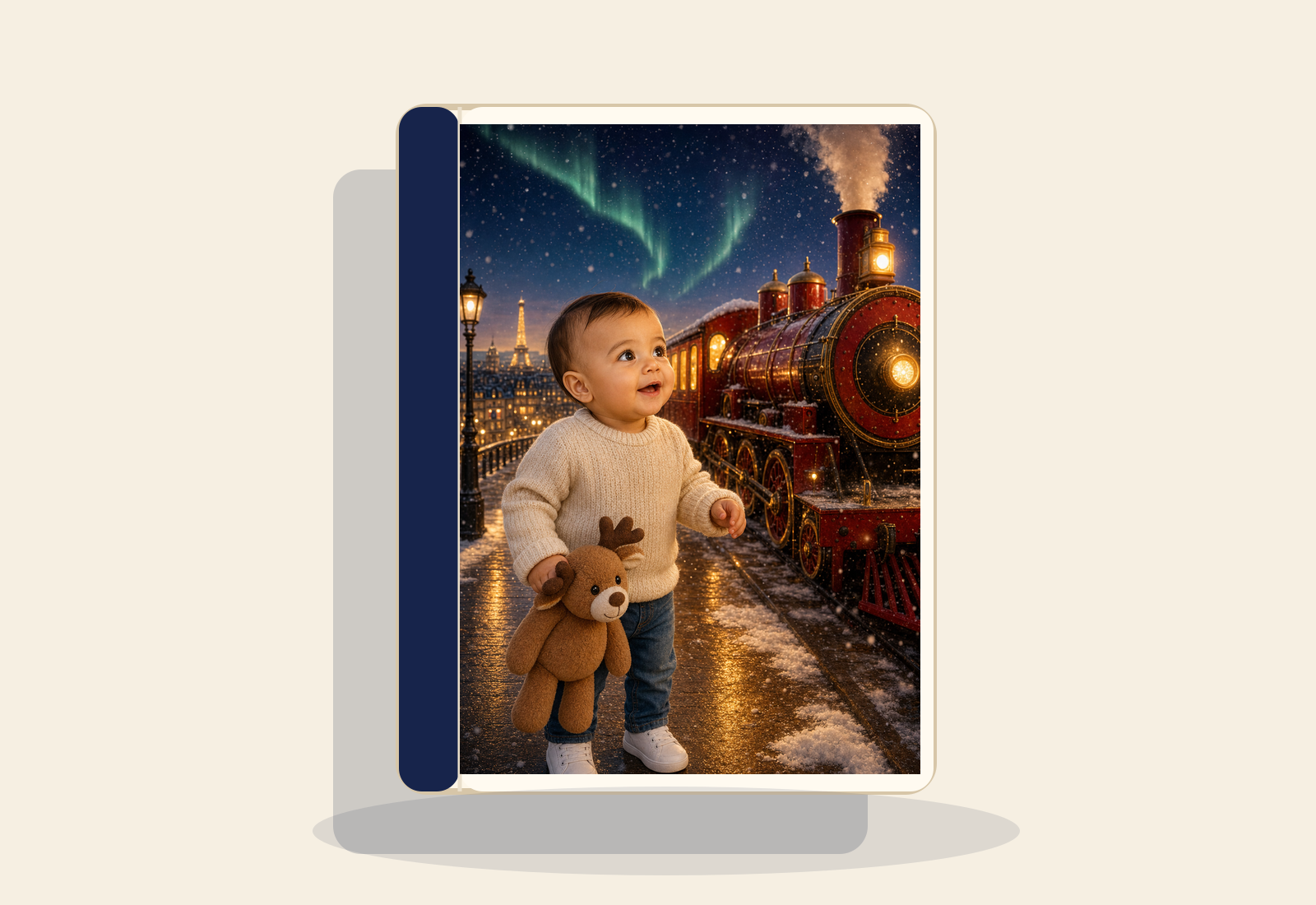 Mockup du livre imprime La magie de Noel avec couverture personnalisee