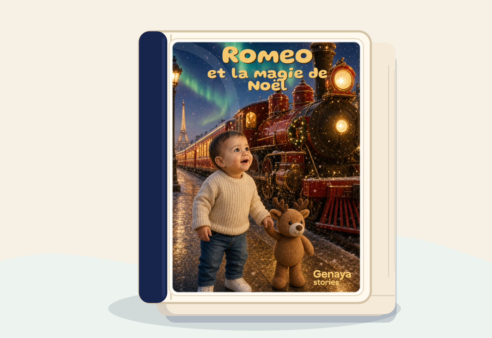 Mockup du livre imprime La magie de Noel avec couverture personnalisee