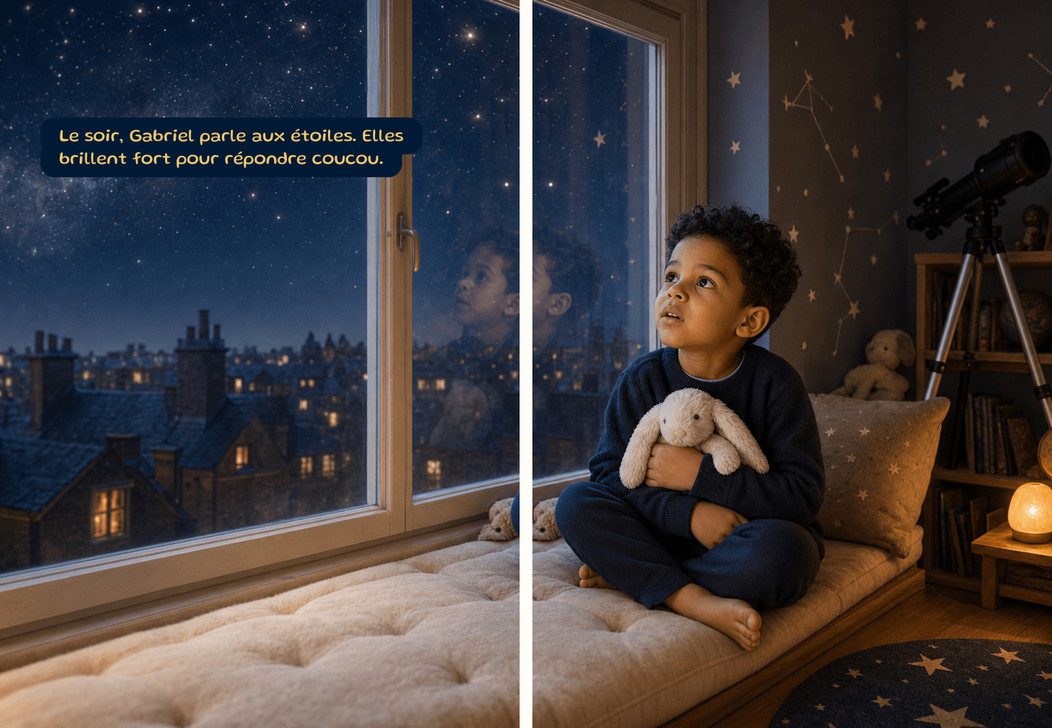 Double page interieure du livre personnalise Le voleur d'etoiles