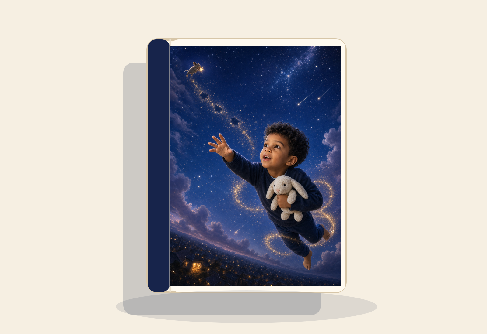 Mockup du livre imprime Le voleur d'etoiles avec couverture personnalisee