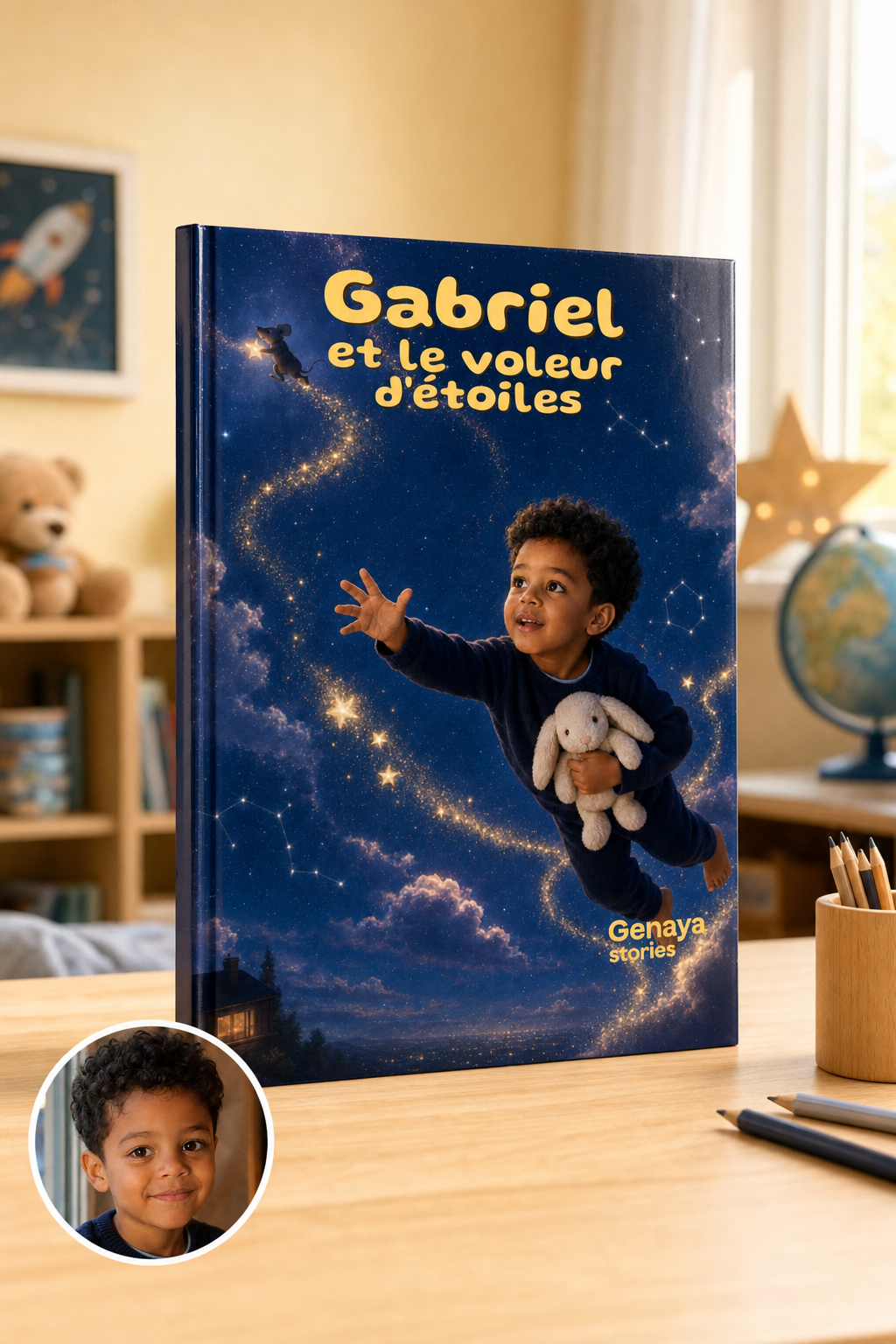 Le voleur d'etoiles - mockup livre A4 couverture rigide réaliste