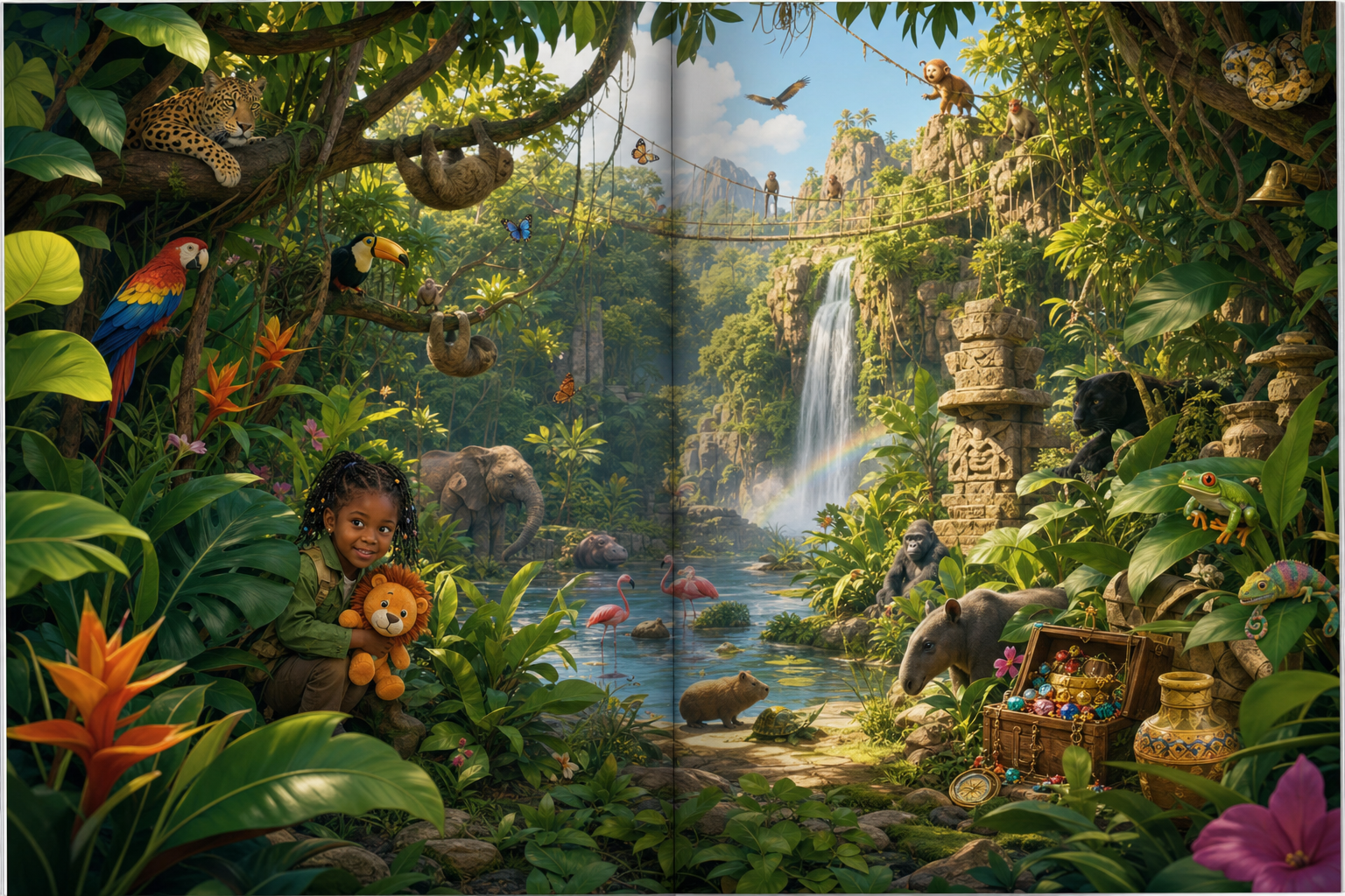 Double page interieure du livre personnalise L'incroyable evasion de Doudou