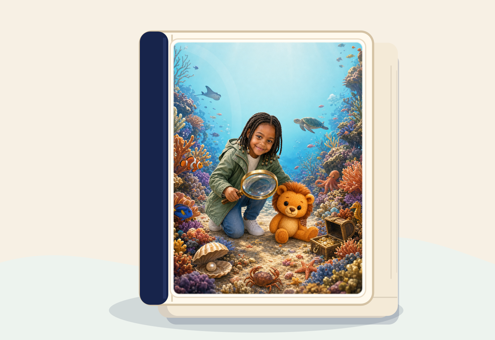 Mockup du livre imprime L'incroyable evasion de Doudou avec couverture personnalisee