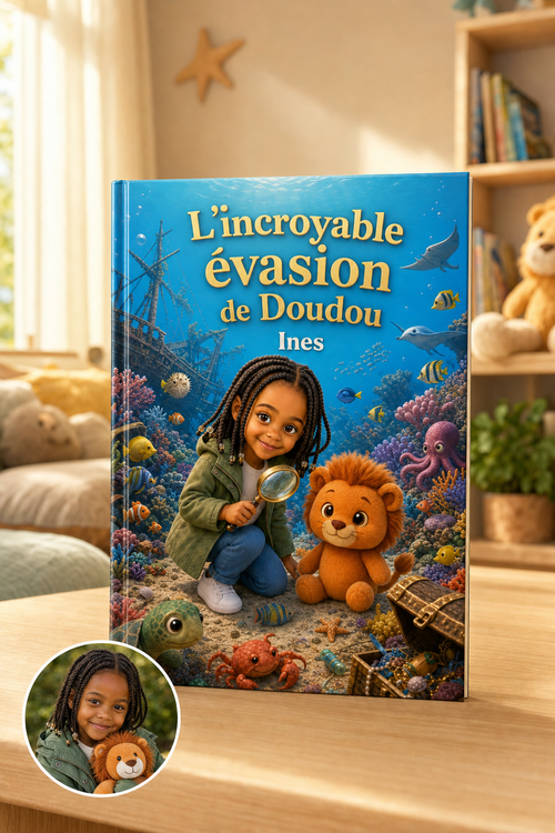 L'incroyable evasion de Doudou - mockup livre A4 couverture rigide 3D premium