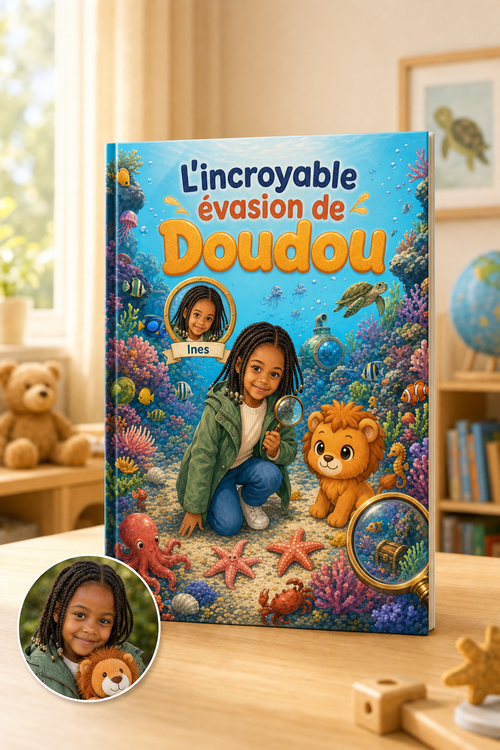 L'incroyable evasion de Doudou - mockup livre A4 couverture rigide manga