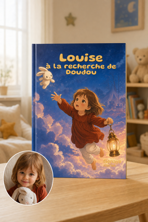 A la recherche de Doudou - mockup livre A4 couverture rigide manga