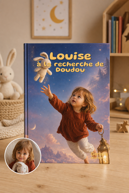 A la recherche de Doudou - mockup livre A4 couverture rigide réaliste
