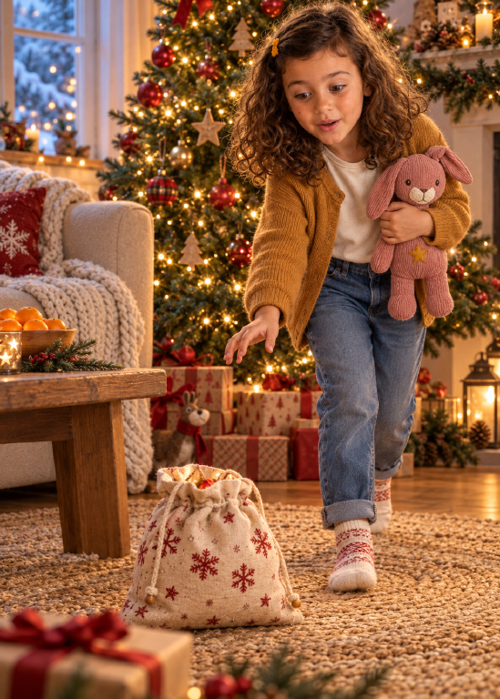 Page suivante : Alma et les petits bonheurs de Noël. Style réaliste. Personnages de démonstration fictifs.