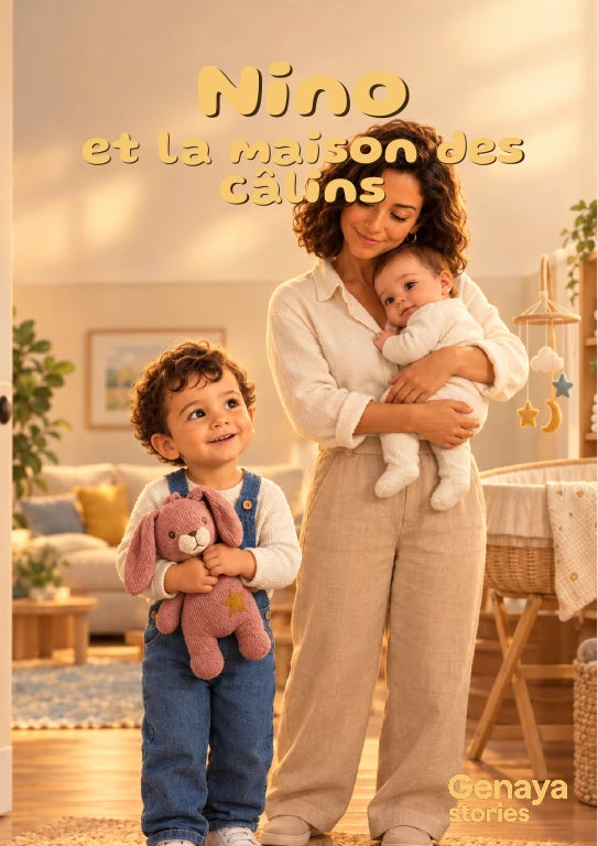 Couverture de l’aperçu Nino et la maison des câlins. Personnages de démonstration fictifs.