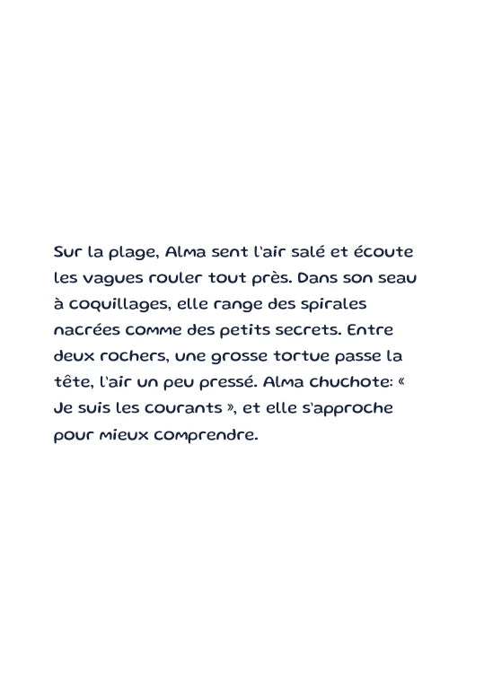 Première page de l’aperçu Alma et le jardin de la tortue. Personnages de démonstration fictifs.