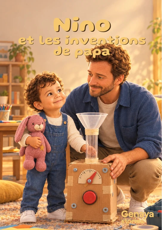 Couverture de l’aperçu Nino et les inventions de papa. Personnages de démonstration fictifs.
