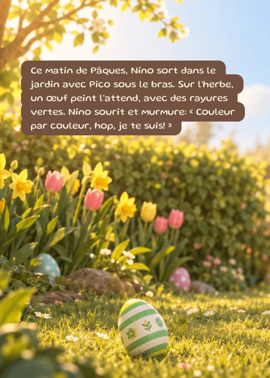 Première page de l’aperçu Nino et les œufs du jardin. Personnages de démonstration fictifs.
