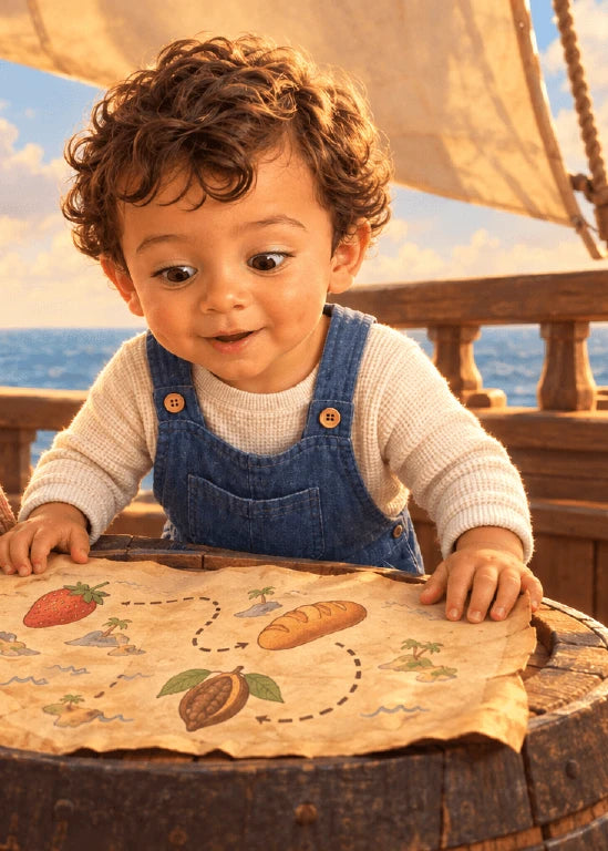 Page suivante de l’aperçu Nino et la carte du goûter. Personnages de démonstration fictifs.