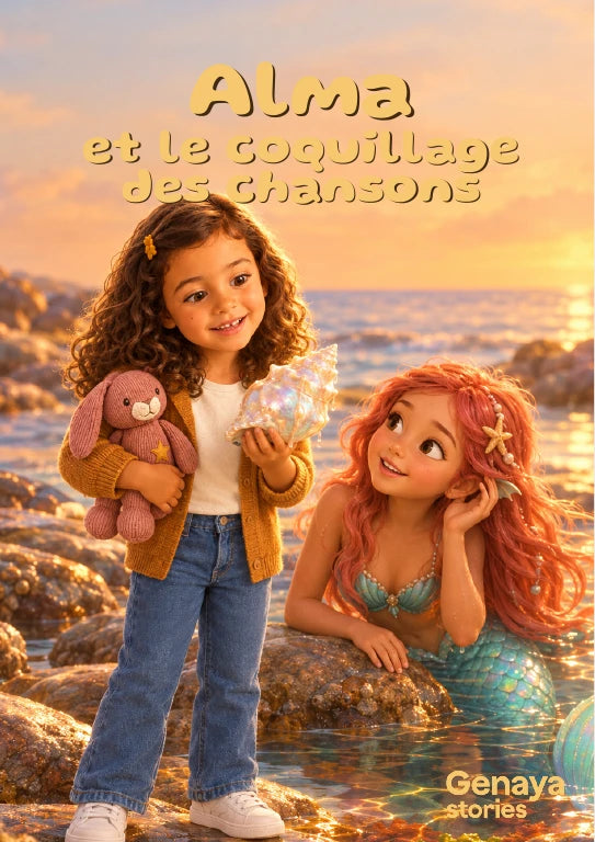Couverture de l’aperçu Alma et le coquillage des chansons. Personnages de démonstration fictifs.