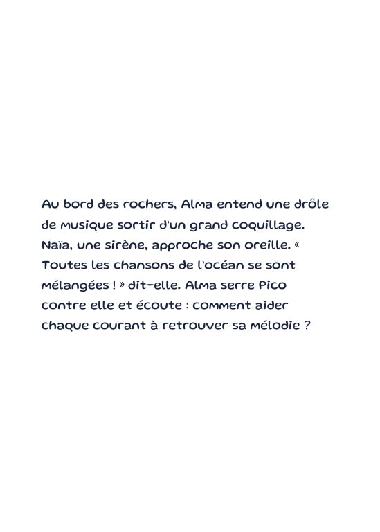 Première page de l’aperçu Alma et le coquillage des chansons. Personnages de démonstration fictifs.