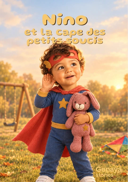 Couverture de l’aperçu Nino et la cape des petits soucis. Personnages de démonstration fictifs.