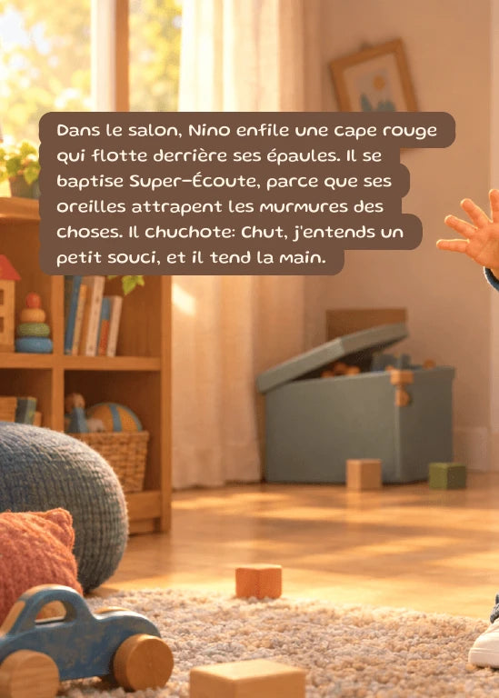 Première page de l’aperçu Nino et la cape des petits soucis. Personnages de démonstration fictifs.