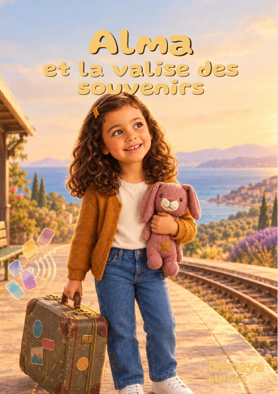 Couverture de l’aperçu Alma et la valise des souvenirs. Personnages de démonstration fictifs.